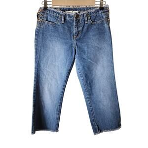 ABERCROMBIE Girls Size 14 Denim Fringe Crop Boho Straight Jeans